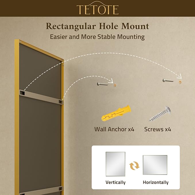 TETOTE Brushed Gold Mirror for Bathroom Sink 24" x 36" Beveled Frame Brushed Gold Brass Vanity Rectangle Mirror for Bathroom Wall, Modern Farmhouse, Tempered Glass, Stronger Frame