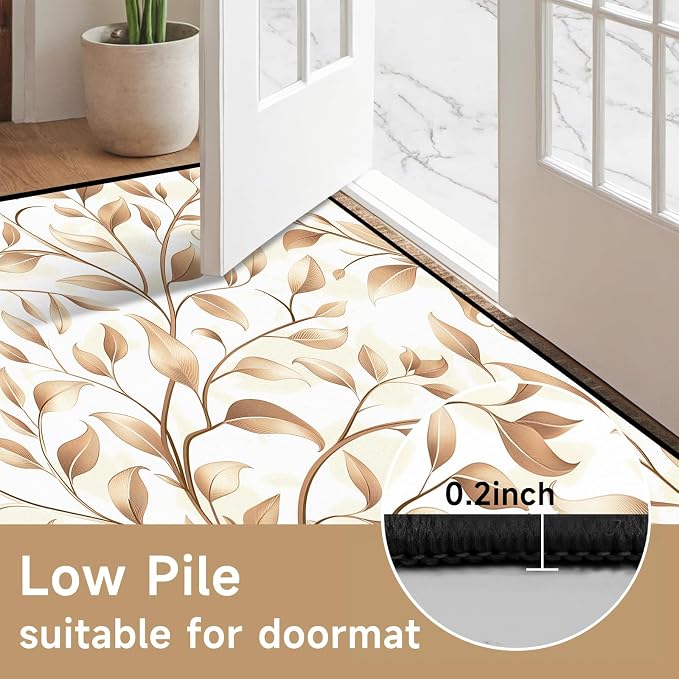 Botanical Leaf Vine Area Rug Beige Floral Branch Print Rug for Bedroom Living Room Kitchen Nursery Playroom Home Decor Non-Slip Washable Floor Mat Modern Farmhouse Carpet,6'x9'