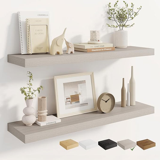 Dreamland 36 Inches Floating Shelves for Wall, 8" Deep Long Floating Shelves Set of 2, Large Display & Storage Shelf, Wall Shelf for Bathroom Bedroom Living Room Kitchen Office, Grey