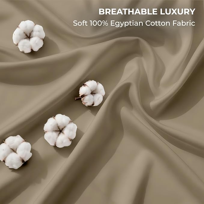 SGI bedding 100% Egyptian Cotton Sheets Full Size – 600 Thread Count Sheets Set, Soft, Cooling, 15" Deep Pocket, Luxury Hotel Bedding, Breathable, Durable - Taupe