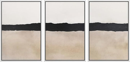 MUDECOR Framed Wall Art Print Set Minimalist Abstract Black Horizontal Brushstroke Illustrations Modern Art Boho Decorative Colorful Chic for Living Room, Bedroom, Office - 16"x24"x3 White
