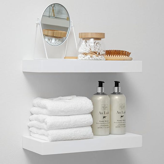 Homeforia White Floating Shelves 16 inch, High End Solid Real Wood 16inch Bathroom Floating Shelf for Wall Mounted, White Wooden 16 Floating Shelves, Heavy Duty Bracket, 16 X 6.5 X 1.75 inch, Set of 3