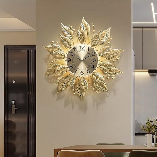 27" Gold Mid Century Modern Wall Clock，Battery Operated Decorative Decorative Metal Wall Clock for Living Room/Bedroom/Office/Bathroom Wall Art&Clocks