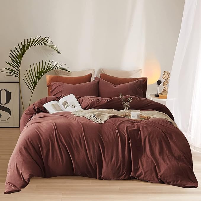 Pureant Brick Red Comforter Sets Full Solid Dark Rust Red Bedding Comforters Modern Plain Purplish Cotton Bed Quilts Women Girls Blackish Red Warm Blankets Pure Dark Brown Red Durable Bedding Vintage