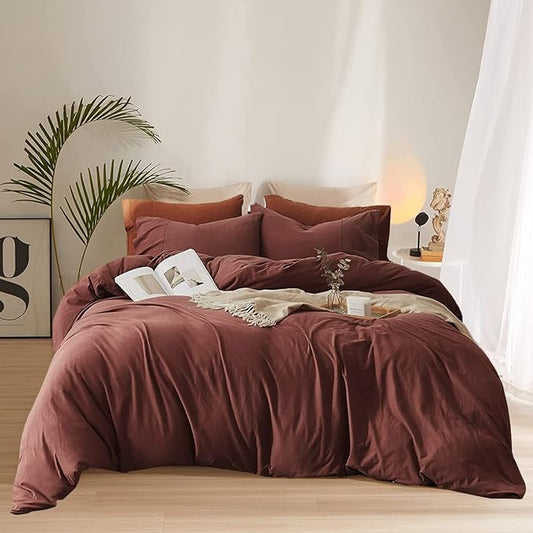 Pureant Brick Red Comforter Sets Full Solid Dark Rust Red Bedding Comforters Modern Plain Purplish Cotton Bed Quilts Women Girls Blackish Red Warm Blankets Pure Dark Brown Red Durable Bedding Vintage