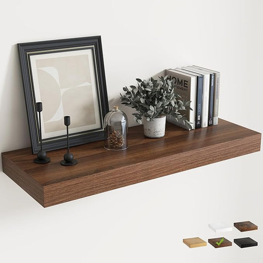 Marsmiles 12" Deep Floating Shelves for Wall with Invisible Brackets, Wall Mounted Engineered Wood Shelves with Wood Grain for Living Room, Bedroom, Kitchen Decor and Storage, 36" L Set of 1, Walnut