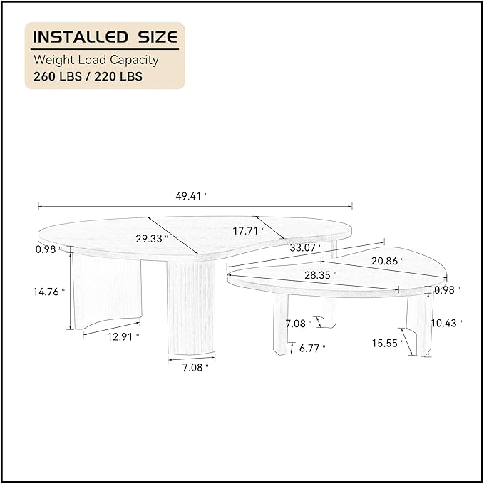Nesting Coffee Table Set of 2, Irregular Shape Center Table 2-Piece Modern Side Table End Table for Living Room Aoartment Office, Black