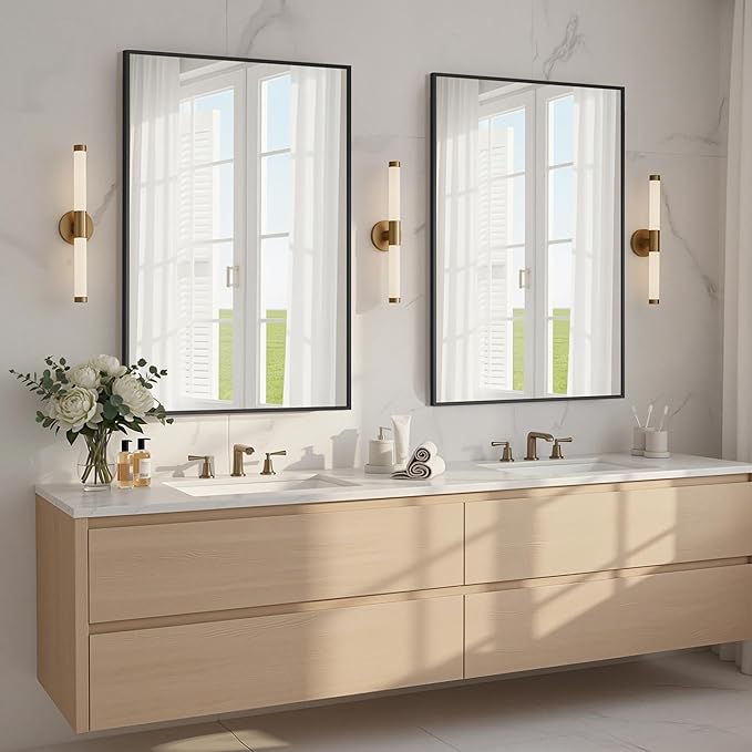 2-Pack Bathroom Mirrors for Over Sink 24" x 36", Black Metal Frame Rectangle Wall Mirror, Modern Farmhouse Vanity Mirror(Horizontal/Vertical)