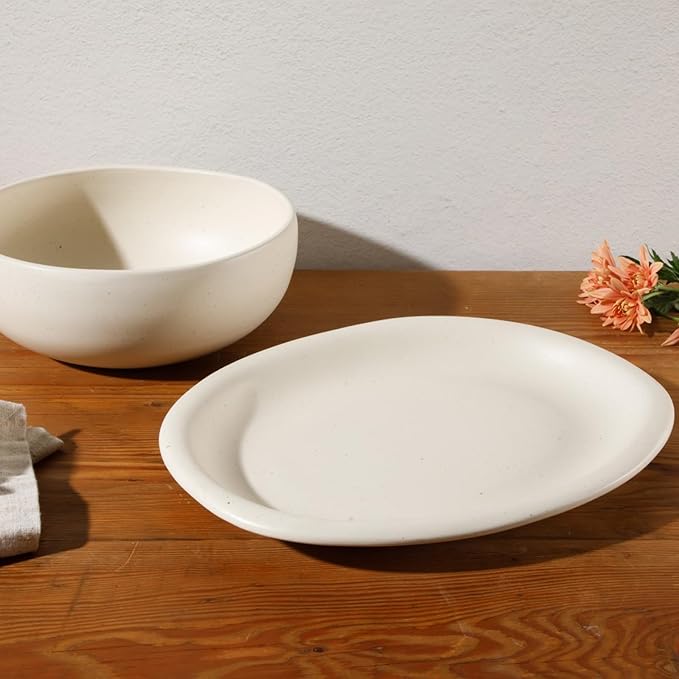 Bloomhouse - Two Time Oprah's Favorite Things Winner - Corsica Clay 2-Piece Serving Set – Oval Platter and Bowl in Sea Salt White, Durable Stoneware for Entertaining & Everyday Use