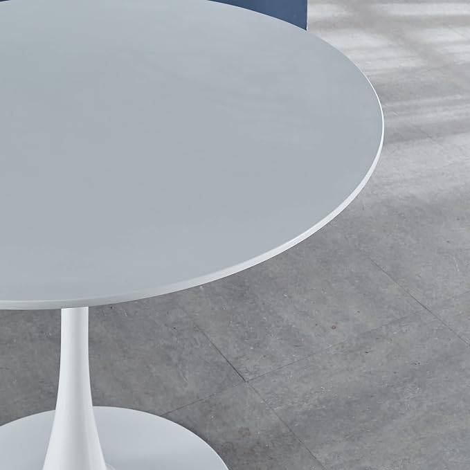 White Round Dining Table for 6, Modern 42" Kitchen Tulip Table with Thickened Tabletop, Sturdy Pedestal Base Tulip Shape Table for Small Places, Living Room, Office, Cafe