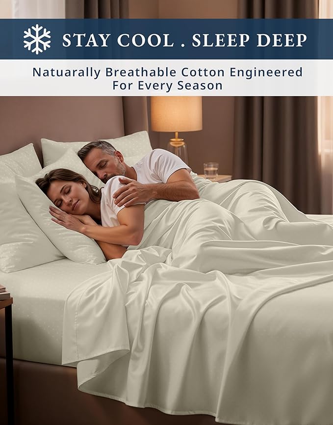 LANE LINEN 100% Egyptian Cotton Twin Size Sheets, No Pill Naturally Cooling Sheets Twin, Soft & Comfy Sateen Weave for Silky Smooth Finish, Available in Variety of Colors Jaquard Swiss Dot - Ivory