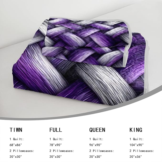 AILONEN Purple Braided Pattern Twin Quilted Comforter Set 3 Piece, Woven Texture Bedspread Coverlet with 2 Pillow Shams, Modern Bedding for Student Dorm