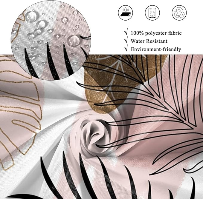 Modern Boho Shower Curtain Pink Gold Palm Leaves Abstract Aesthetic Bathroom Decor Gorgeous Watercolor Botanical Theme Bohemian Bath Curtains Washable Waterproof Polyester Fabric with Hooks 70x72 Inch