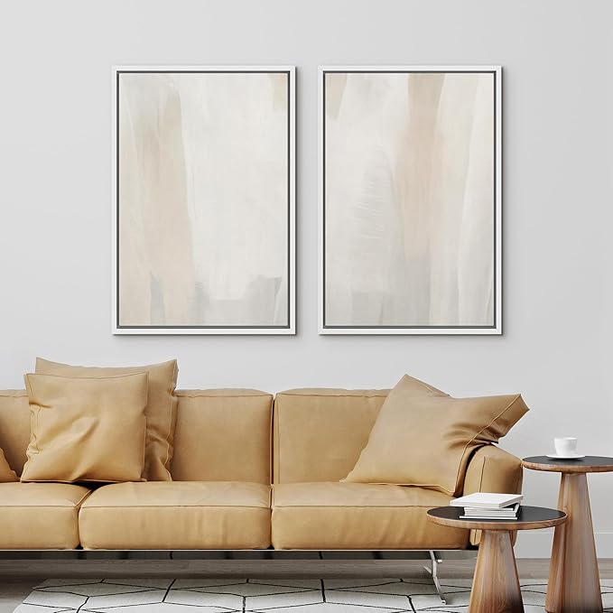 IDEA4WALL Framed Canvas Print Wall Art Set Minimalist Beige Watercolor Soft Neutral Abstract Illustrations Modern Art Decorative Bohemian Calm/Zen for Living Room, Bedroom, Office - 24"x36"x2 White