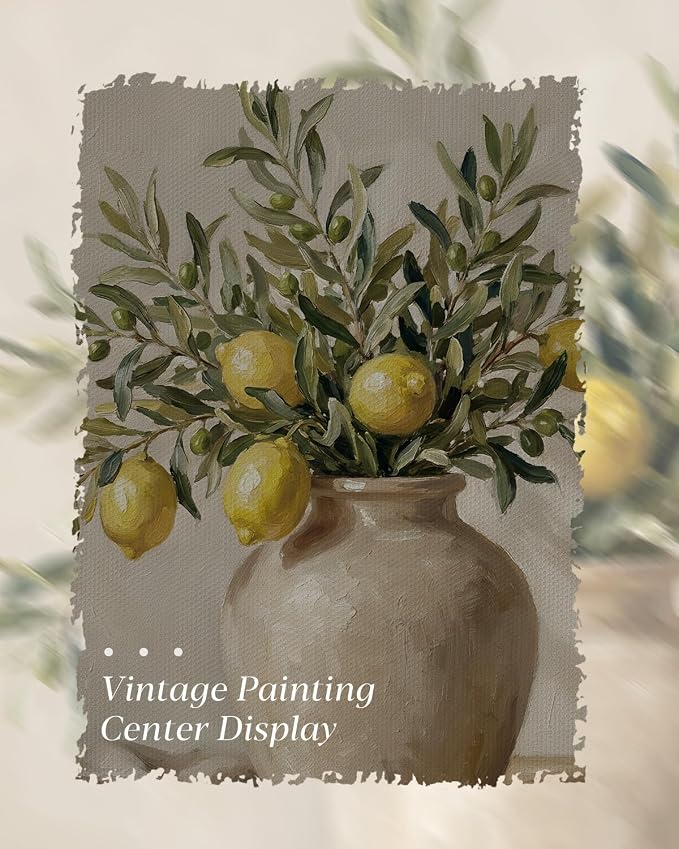 HUARCEY Gold Framed Vintage Wall Art for Living Room, Flowers Painting Prints Shelf Decor for Kitchen, Aesthetic Bedroom Wall Art, Best Gifts for Friends or Family - Lemon and Olive 16L x 12W