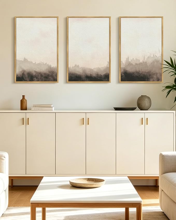 KUVIOKE Watercolor Brown Landscape Abstract Framed Wall Art Nature Wilderness Illustrations Wall Decor Minimalist Modern Art Print Home Decor 16x24in (Natural Framed)