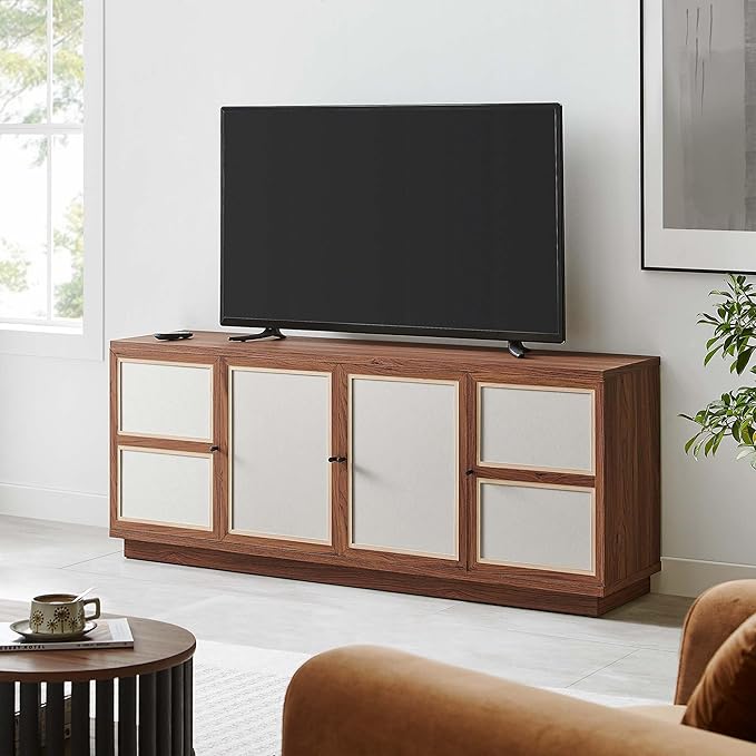 Modway Capri 63 Inch TV Console in Walnut Wood Grain - Mid-Century Modern TV Stand - Media Console with Storage - Entertainment Center for Living Room - Buffet Stand or Sideboard