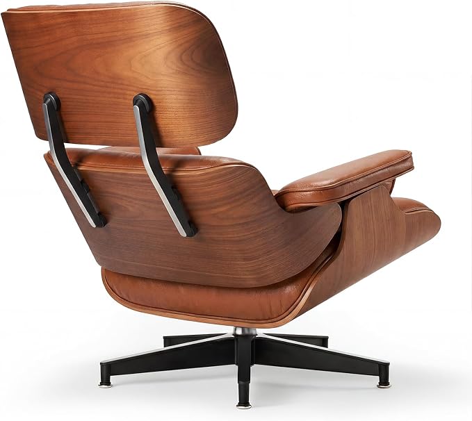 Top Grain Leather, Mid Century Chaise Lounge Chair and Ottoman, Reading Chair, Leather Accent Chair, Modern Chair, Classic Design, Heavy Duty Base Support for Living Room Lounge Office, Walnut-Brown