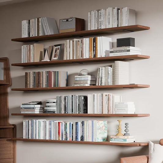 5 Tier Book Shelf,Long Floating Shelf for Wall 72 inch,Farmhouse Bookcase Long Wall Shelves,Wall Mounted Bookshelf Display Shelves