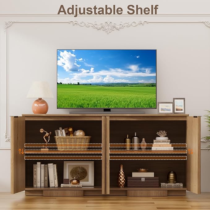 Yechen Buffet Cabinet with Storage, 31.5" Accent Sideboard Modern Credenza with Doors & Adjustable Shelves Fluted Media Console Wood Coffee Bar Table for Living Kitchen Dining Room