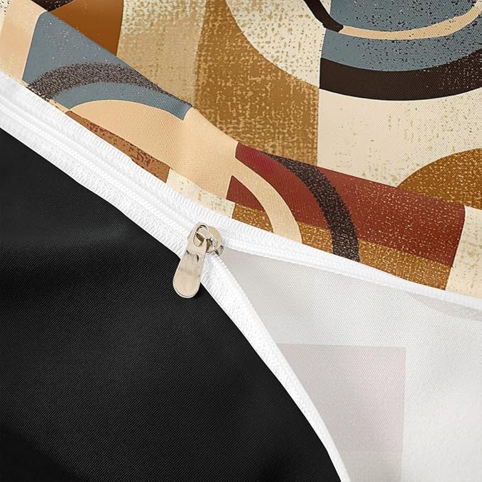 Modern Geometric Duvet Cover Set Toddler Size,Abstract Retro Striped Circle Bedding Set,Boys Girls Room Decor,Minimalist Aesthetic Squares Comforter Cover,Brown Quilt Cover,1 Pillowcase(No Filler)