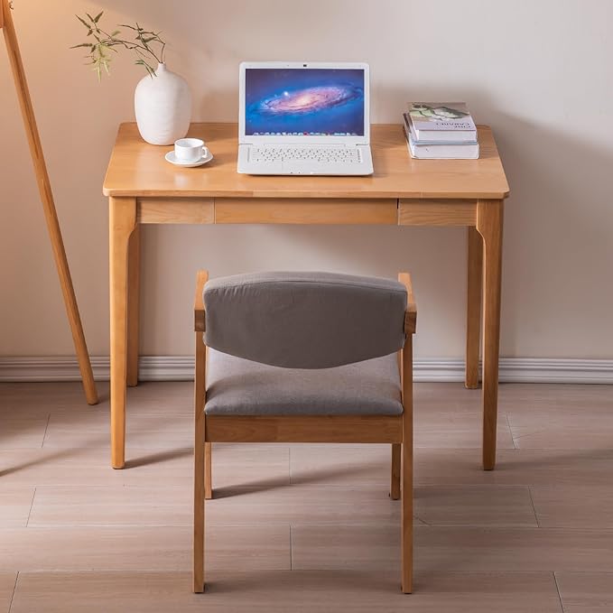 Solid Wood Desk with Drawers, Home Office Desk for Small Spaces, Gaming Work Study Desk, Student PC Desk for Bedroom, Easy to Assemble (Wood Color, 39.4 inch)