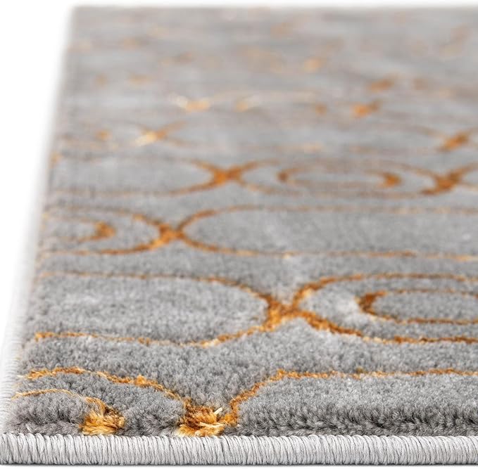 Rugs.com - Vogue Geo Rug – 10' x 13' 1 Gray and Gold Modern Textured Pile Area Rug – Stain Resistant and Easy to Clean, Perfect for Living Rooms, Bedrooms, and Dining Rooms