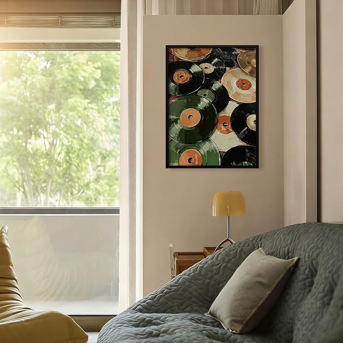 Music Vinyl Records Poster Vintage Abstract Mid Century Wall Art Modern Trendy Canvas Aesthetic Prints for Living Room Bedroom Wall Decor 012X16 inch Aluminum Framed Music Lovers Gifts