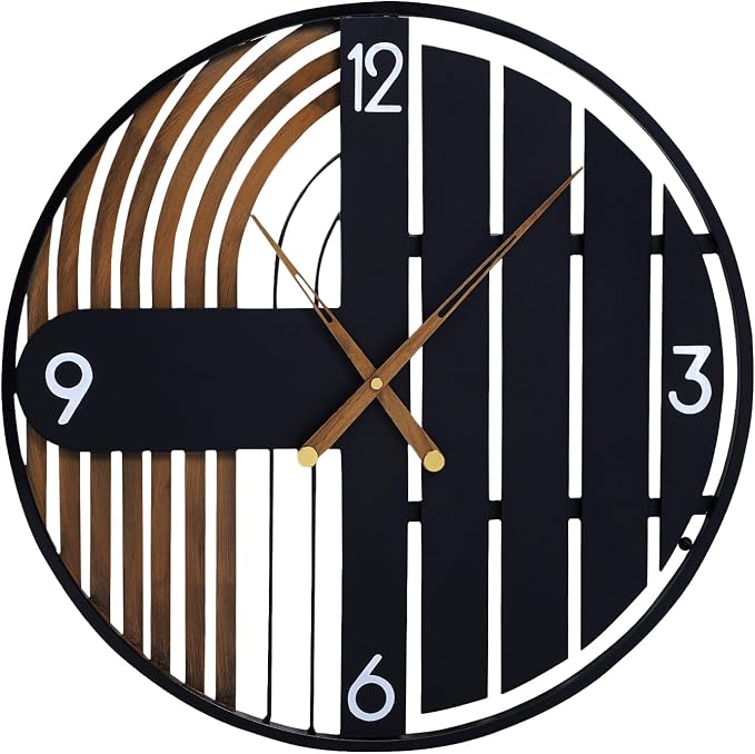 20 Inch Round Wall Clock Wood Silent Non-Ticking Battery Operated, Rustic Farmhouse Decorative Clocks for Home Decor, Kitchen, Living Room, Bedroom, Office