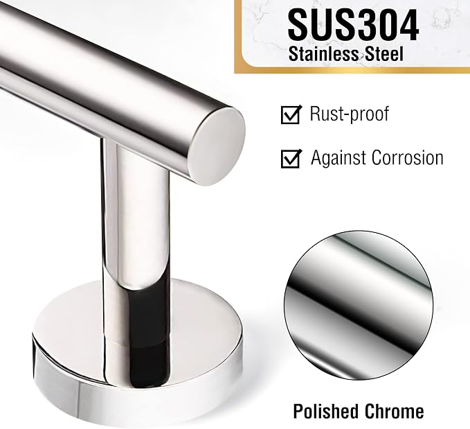 HITSLAM Chrome 18 Inch Towel Bar for Bathroom, SUS304 Stainless Steel Bathroom Towel Rack Wall Mounted, Modern Home Decor Bath Towel Holder with Hardware Accessories (Total Length 19.8 Inch)