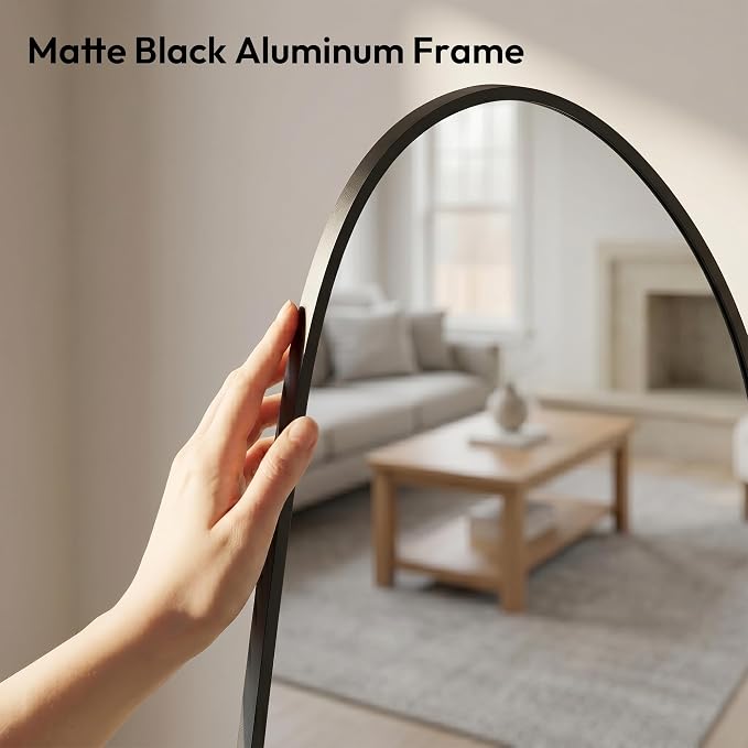 32 x 16.5 Inch Irregular Wall Mirror, Asymmetrical Black Decorative Mirror with Matte Aluminum Frame, Tempered Glass Organic Shape Mirror for Entryway, Bathroom, Bedroom, Vanity & Hallway