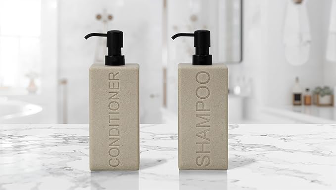 Rectangular Resin Dispenser Premium Bathroom Shampoo Conditioner Body Wash Bottle Modern Refillable Pump Design