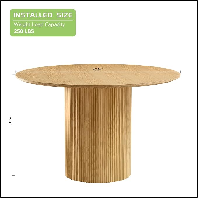 JUSTONE 47.2''Round Dining Table for 4,Modern Kitchen Table with Wooden Pedestal Base,Minimalist Elegant Dining Table for Living Room, Dining Room(φ47.2"x29.8"H,Oak)