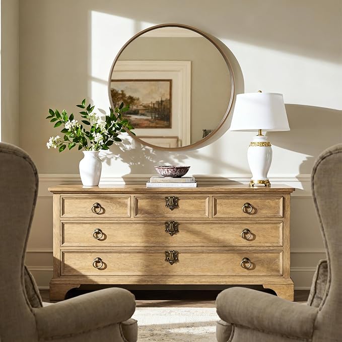 HOMECOOKIN Round Wood Mirror 36 inch Circle Wall Mirror for Bathroom, Vanity, Entryway, Living Room Decor, Natural Oversized Mirror