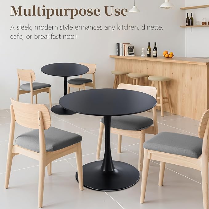 31.5 Inch Round Dining Table,Mid-Century Tulip Table with Metal Pedestal Base,Modern Leisure Table for Small Space Kitchen Dining Room,Easy Assembly,Matte Black