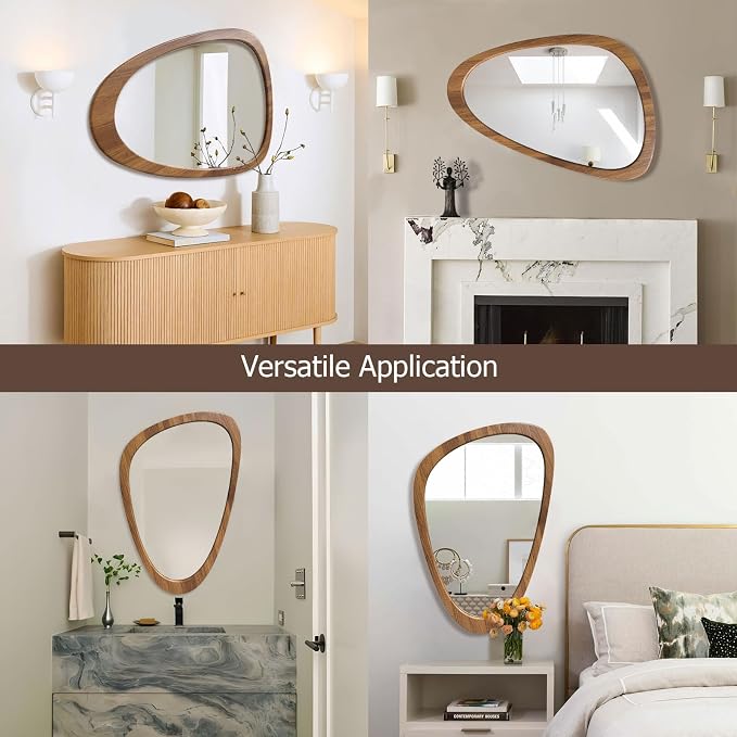 Asymmetrical Irregular Wall Mirror Mid Century Modern Framed Mirror, Abstract Decorative Decor for Entryway Bedroom Bathroom Vanity, Hanging Vertically or Horizontally, 24"x36"