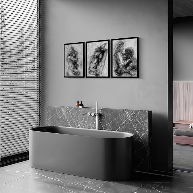 3Pcs Framed Black and White Canvas Wall Art Abstract Nude Prints Couple Modern Gallery Style Painting Pen sketch Posters Decorations Bedroom Living Room Bathroom 12x16 Inch Ready to Hang