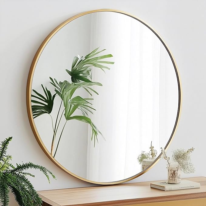 Oruii Gold Round Mirror 30 inch, Large Golden Circle Mirror Metal Frame, Large Brass Circular Mirrors for Living Room, Dining Room, Entryway, Hallway, Foyer, Bathroom, Wall