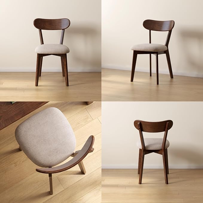 100% Solid Wood Dining Room Chairs - Practical Kitchen Chairs - Wood Chair for Dining Room, Kitchen (4, Walnut with Grey Cushion)