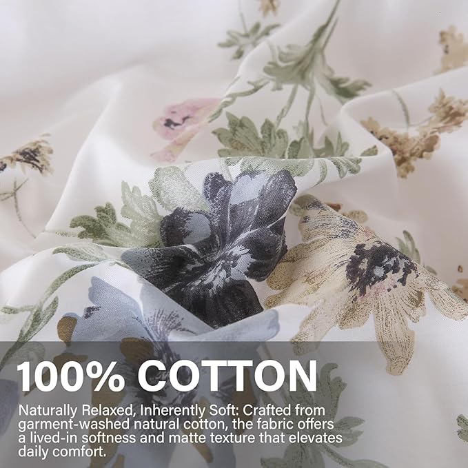 100% Cotton Duvet Cover King Size Vintage Floral Duvet Cover Set with Zipper Closure & Corner Ties 3 Pieces Botanical Bedding Sets Soft and Lightweight Comforter Cover for All Seasons
