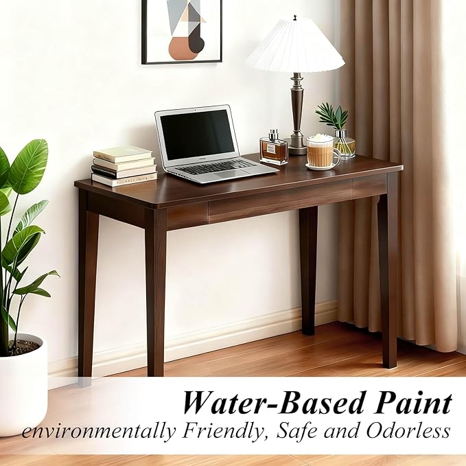 Solid Wood Desk,40" Oak Wooden Desk with Drawers,Mid Century Modern Small Computer Desk with Drawers for Small Spaces Home Office Solid Wood Writing Desk,(Walnut Color-1 Drawers) (Walnut Color)