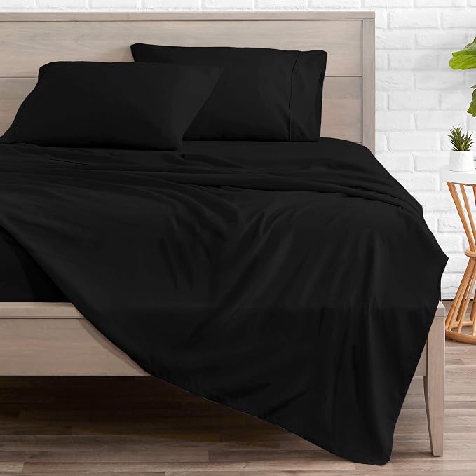 Bare Home Full Sheet Set - 1800 Ultra-Soft Microfiber Full Bed Sheets - Double Brushed - Deep Pockets - Easy Fit - 4 Piece Set - Bedding Sheets & Pillowcases (Full, Black)