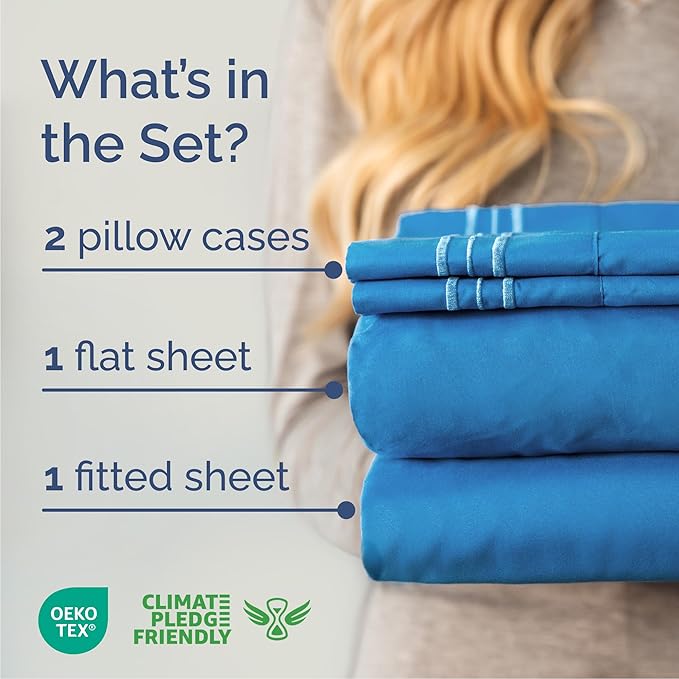 Cal King Size 4 Piece Sheet Set - Comfy Breathable & Cooling Sheets - Hotel Luxury Bed Sheets for Women & Men - Deep Pockets, Easy-Fit, Soft & Wrinkle Free Sheets - Royal Blue Oeko-Tex Bed Sheet Set