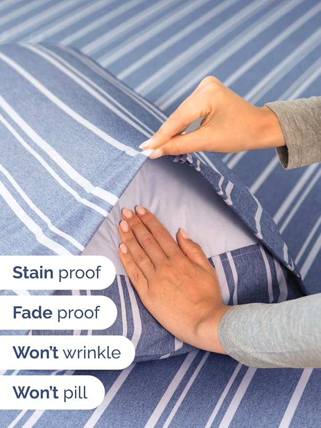 Extra Deep Full Sheet Set - 6 Piece Breathable and Cooling Sheets - Hotel Luxury Bedding for Women, Men, Kids & Teens - Easy & Secure Fit - Soft and Wrinkle Free - Extra Deep Pockets - Blue Stripes