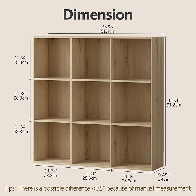 9 Cube Storage Organizer, Wooden Cube Shelves with Closed Back Panel, Reversible Bookcase, Cubes Closet Organizer for Home, Living Room, Kids Room, Office, Bedroom, Study, Hallway