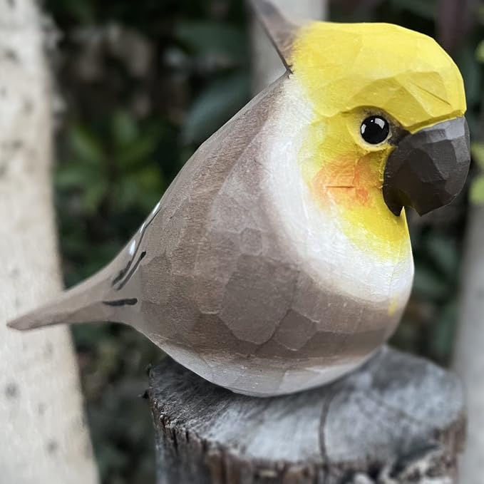 Bird Figurines Hand Carved Painted Wooden Statues for Home Decor, Gift for Bird Lovers,Housewarming, Birthday, Christmas, Anniversaries (NO.06-Grey Parrot)