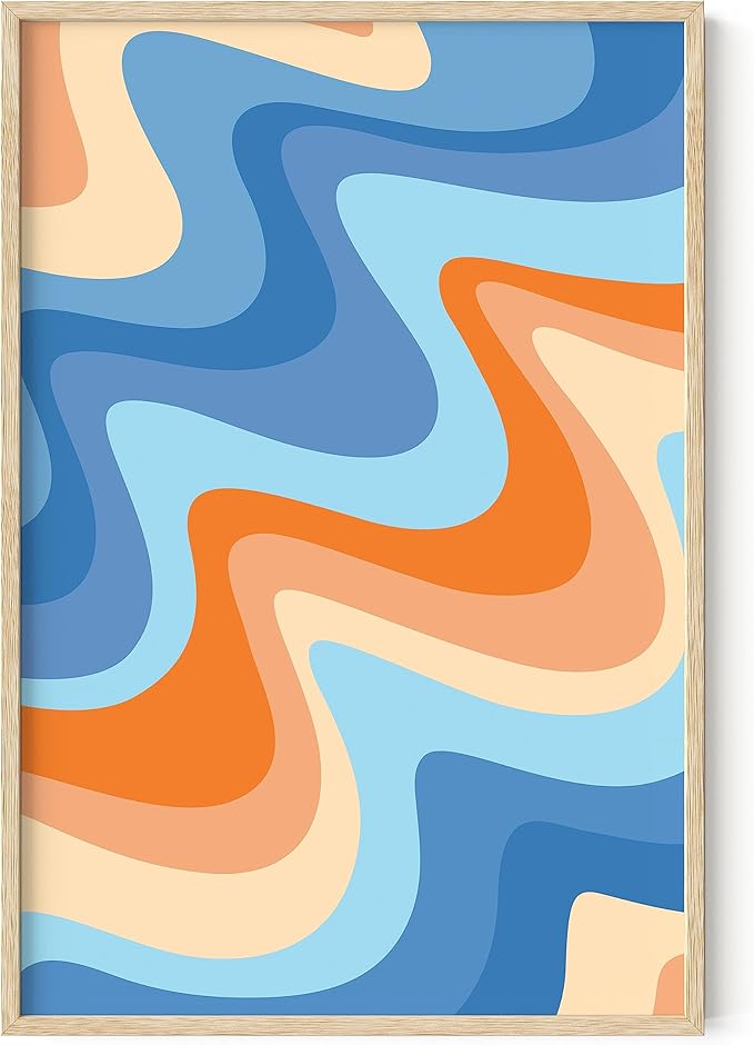 HAUS AND HUES Ocean Poster - Colorful Abstract Beach Wall Decor, Coastal Tropical Artwork (Beige Frame, 24x36)