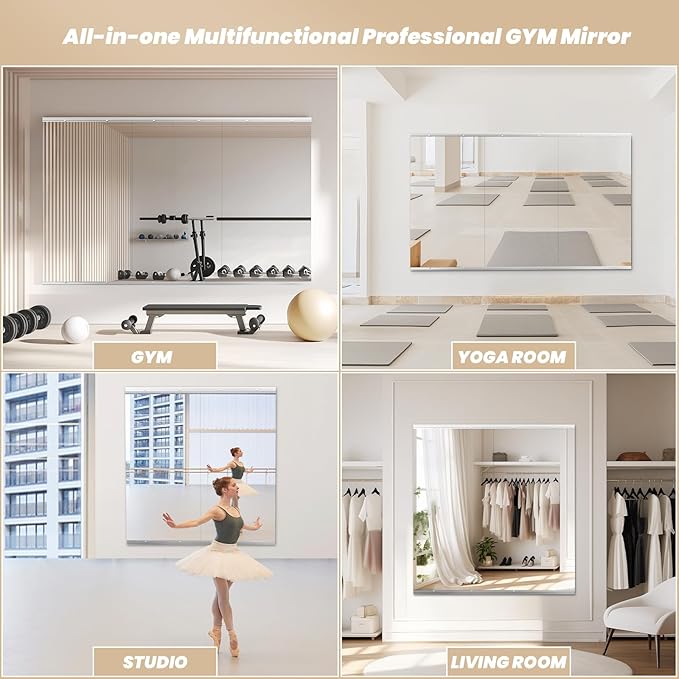 Gym Mirror, 65''x30'' 2PCS Mirrors for Home Gym Wall Large, Full Body Mirror for Yoga, Garage, Dance Studio, Anti-Rust, Tempered Glass,Frameless Rectangle Wall-Mounted Workout Mirrors