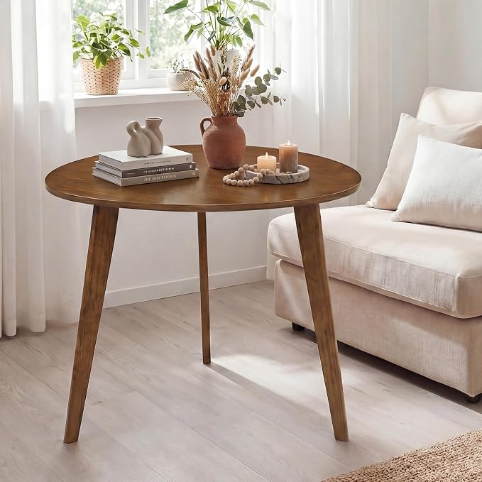 Giantex 35.5" Dining Table for 2-3, Farmhouse Wooden Kitchen Table with Solid Rubber Wood Legs, Space-Saving Dinner Table for Dinette, Living Room, Dorm, Home Office, Walnut