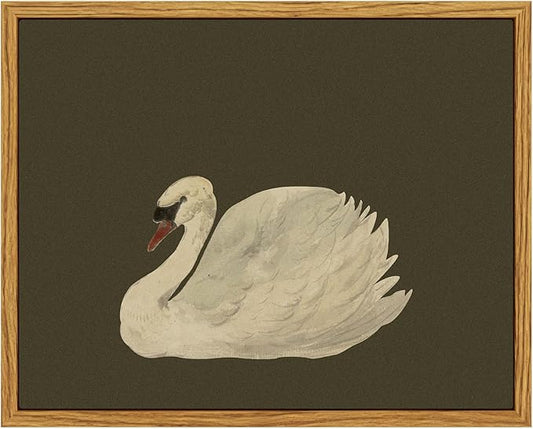 InSimSea Swan Frame Vintage Wall Art, Oil Painting Canvas Print, Grey-Green Background, Bedroom, Living Room, Bathroom, Office Mix-and-Match Art, 8x10 in